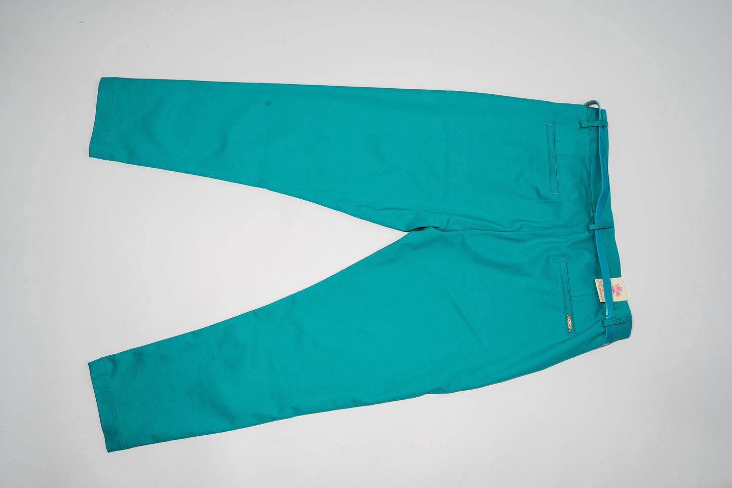 Pantaloni eleganți "Teal Nova" cu curea asortată și aplicații aurii