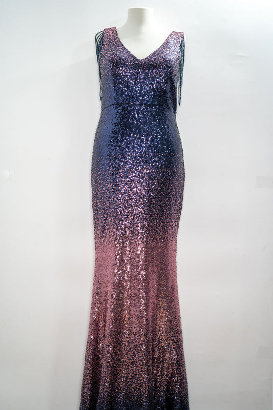 Rochie elegantă "Twilight Cascade" cu paiete și franjuri strălucitoare