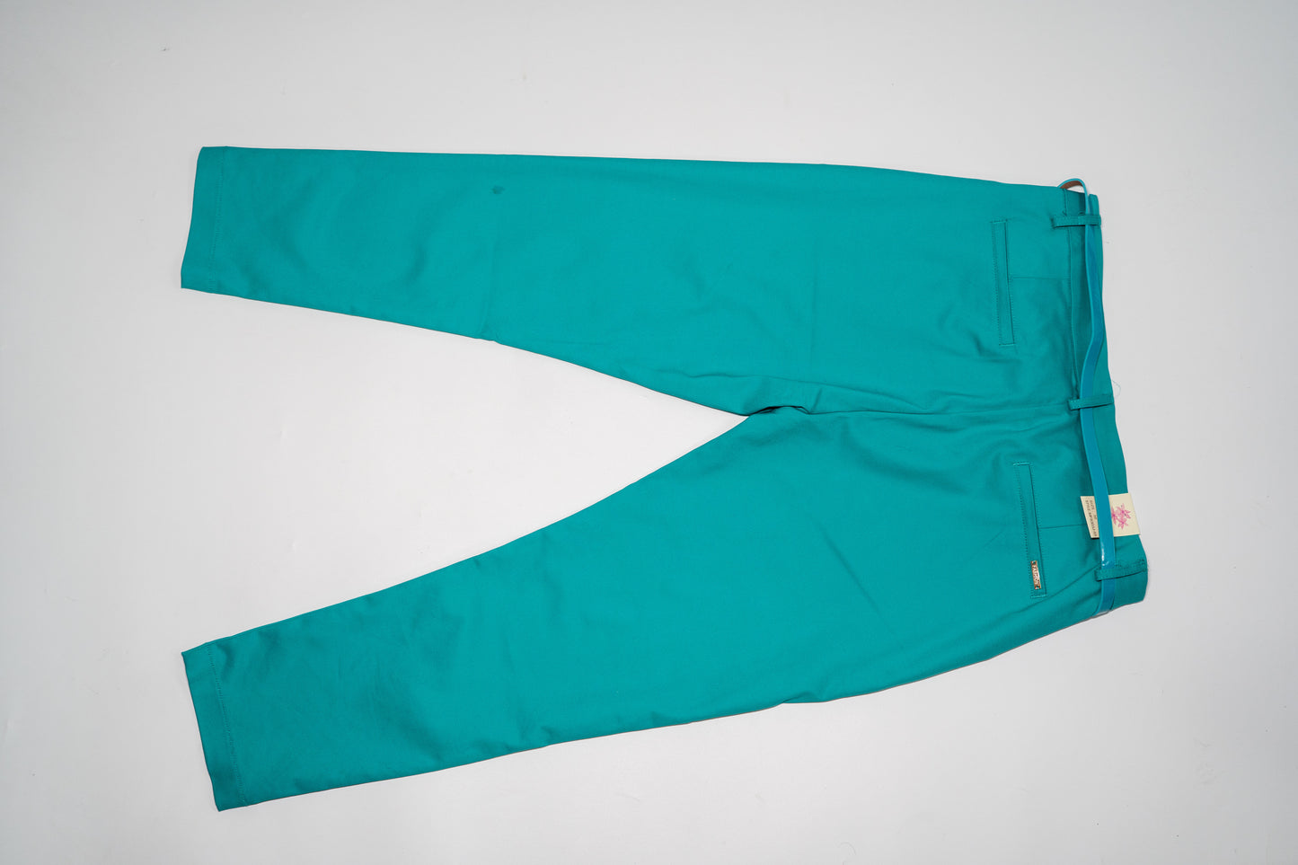 Pantaloni eleganți "Teal Nova" cu curea asortată și aplicații aurii